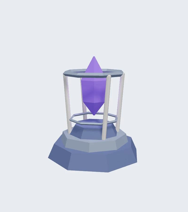 Suspended violet crystal in an ivory and silver open lantern.