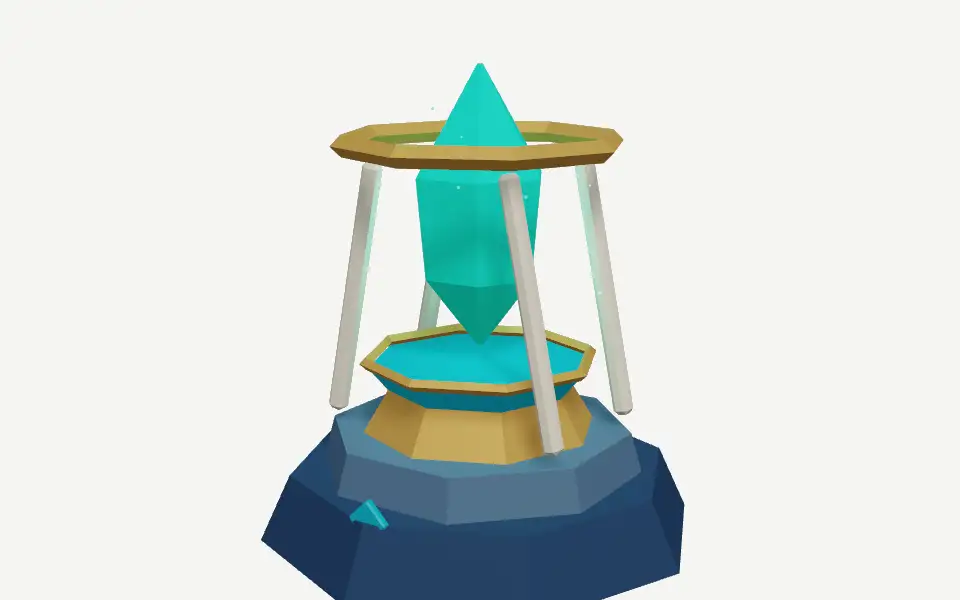 A stone lantern with a glowing violet crystal